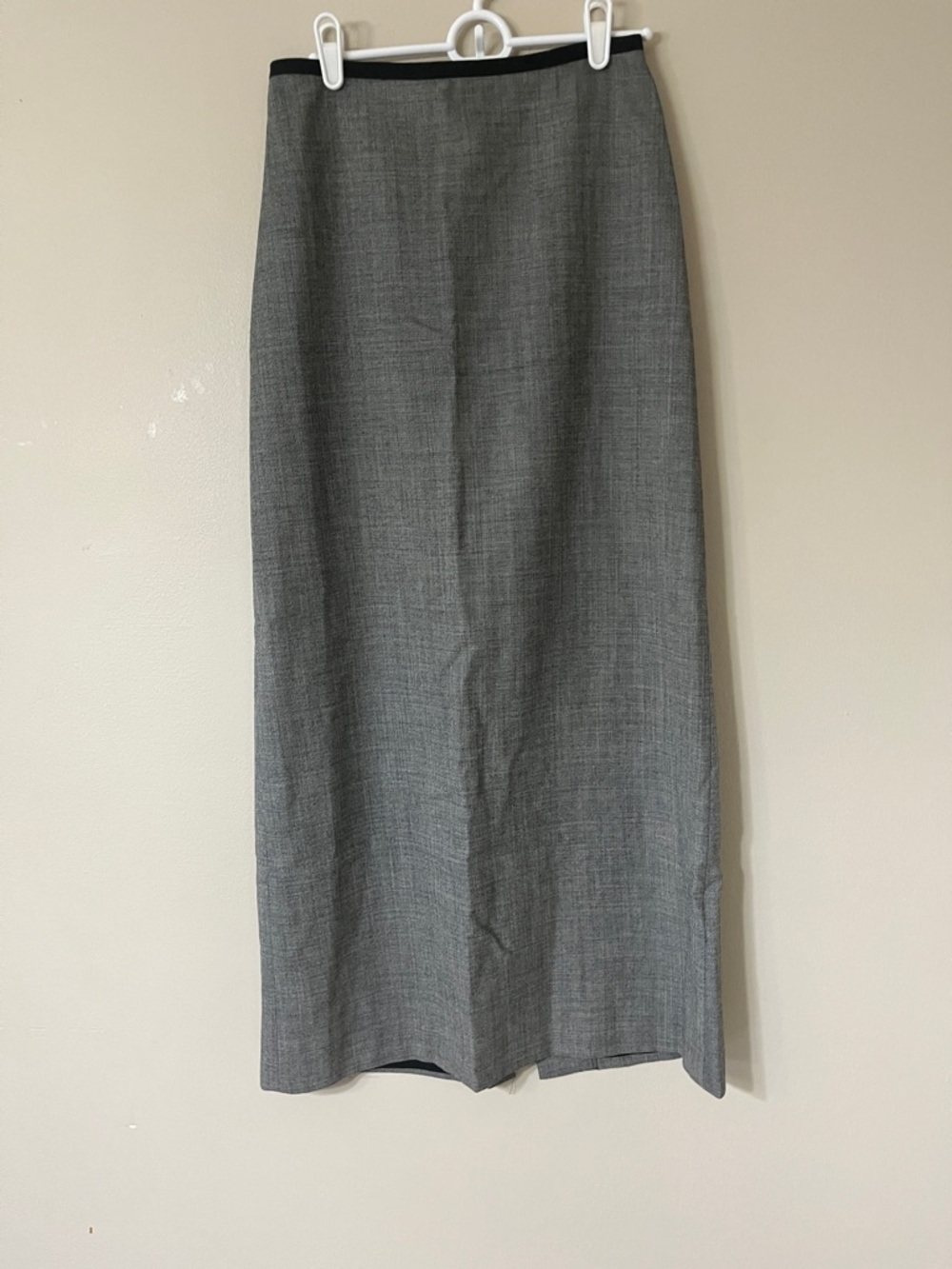 J. Crew Gray Midi Pencil Skirt with Black Waist Trim